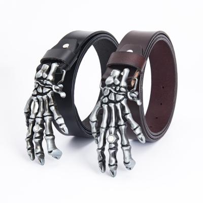 China Halloween Props Ghost Claw Finger Belt Leisure Fashion Skeleton Skull Bone Hand Buckle Gothic Pirate Costume Genuine Leather Belt for sale