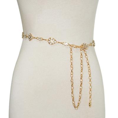 China New Trendy Designed Fashion Decoration Water Drop Shape Glass Diamond Shiny Gold Chain Belt With Diamonds for sale