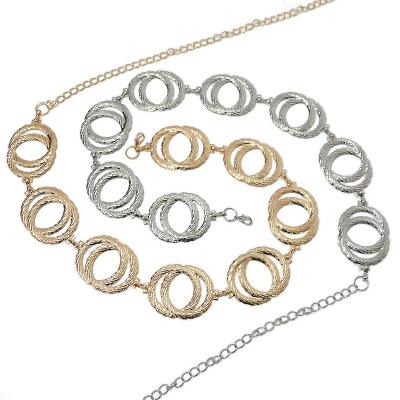 China METAL Professional Design Golden Double Circle Design Fashion Adjustable Women Metal Chain Belt for sale