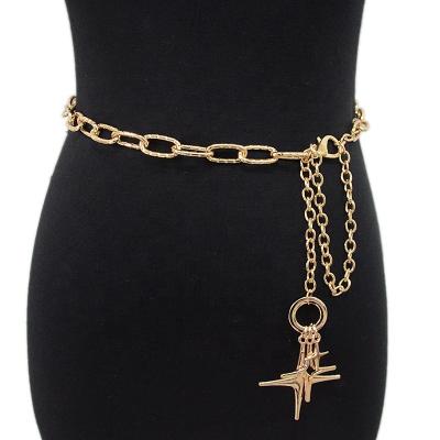 China Lady Temperament Fashion Women Dressstretch Metal Chain Belt Wholesale Gold Star Metal Belt for sale