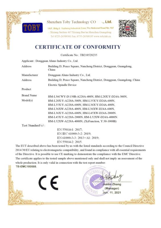 CE - Dongguan Aluno Industry Co., Ltd.