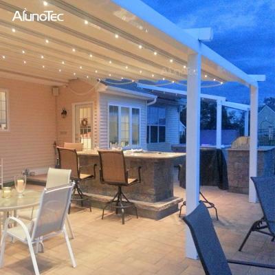 China Windproof Luxury Electric Retractable Patio Pergola Awning With Side Sun Screen for sale