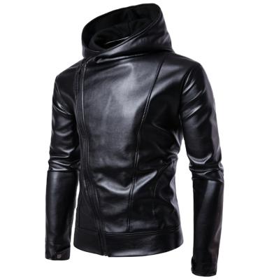 China 2021 Version Hooded Leather Jacket Men's Casual Korean Thin Leather Coat Zipper Motorcycle Breathable for sale