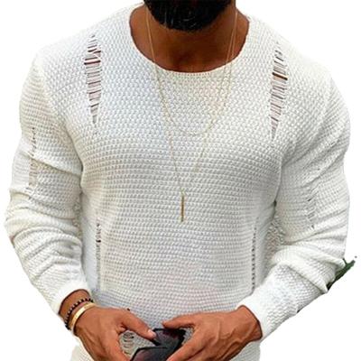 China New White Round Collar Autumn Winter Sweater Anti-wrinkle Broken Sweater Men's Lower Hole Shirt Men's Sweater for sale