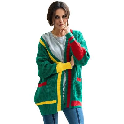 China Anti-wrinkle Autumn Winter Christmas With Pocket Contrast Color Cardigan Loose Sweater Female Soft Coat for sale