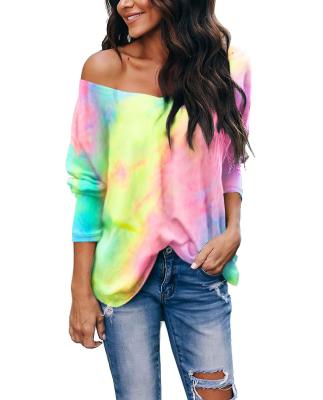 China Anti-wrinkle style slim-fitting hot women tie-dye loose daily sleeve v-neck blouse t-shirt for sale