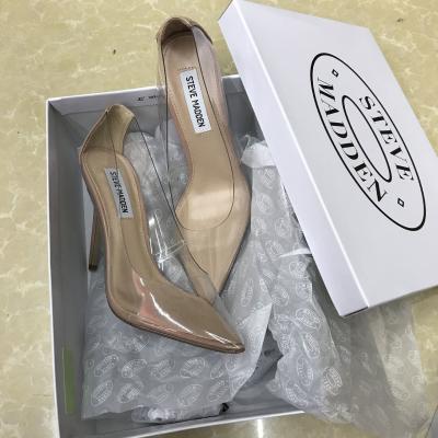 China New fashion trend women's sandals with thin heels and pointed toes made of crystal transparent fabric for sale