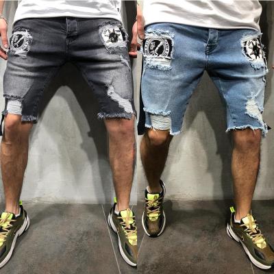 China 2020 new men's breathable jeans ripped thin men's pants middle men's badge medium pants for sale