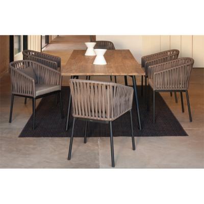 China Custom Made Premium Outdoor Teak Wood Table Top Rope Chair Dining Set Luxury Garden Dining Set for sale