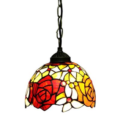 China LongHuiJing Mediterranean 8 Inch Tiffany Style Stained Glass Ceiling Rose Pendant Fixture With Length Adjustable Hanging Chain for sale