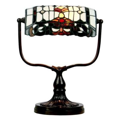 China Antique Banker Lamps LongHuiJing Style Antique Lights Handmade Emerald Color Glass Shade Vintage Mediterranean Traditional Table Light Desk for sale