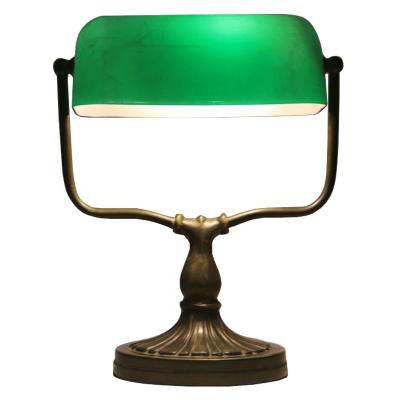 China LongHuiJing Traditional Mediterranean Bankers Lamp Green Glass Lampshade Desk Lights for sale