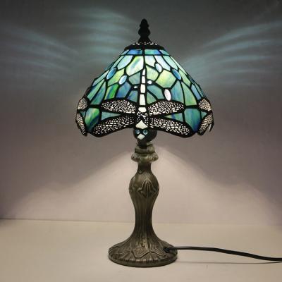 China LongHuiJing Quality Tiffany Stained Glass Table Lamp Mediterranean High-end Restaurant Crystal Dragonfly Mediterranean Blue Light for sale