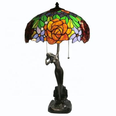 China LongHuiJing Rose Stained Glass Table Lamp LongHuiJing Rose Stained Glass Table Lamp Tiffany Style Light With Women Sculpture for sale