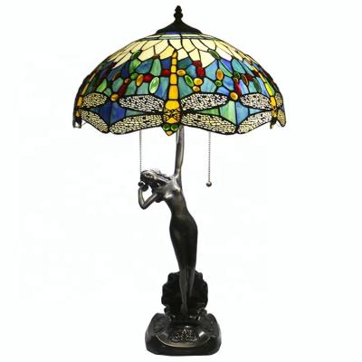 China EUROPEAN LongHuiJing 16 inch Dragonfly Lamp Tiffany Style Stained Glass Table 28.35 inch tall for sale