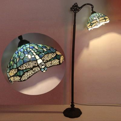 China LongHuiJing modern floor lamp stained glass with dragonfly pattern lampshade restaurant tiffany lamps for sale