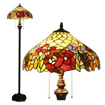 China LongHuiJing 16Inch Tiffany Floor Lamp Stained Glass Traditional Standard Lights Fine Quality Standing Lamps for sale