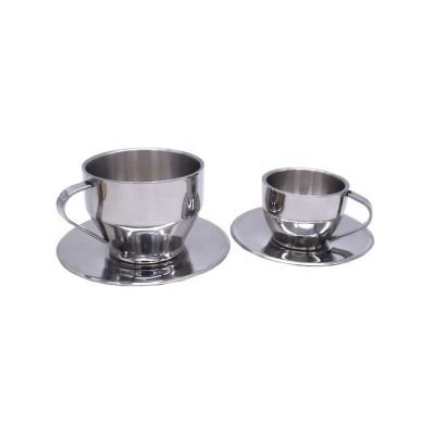 China Small Double Wall Stainless Steel Disposable Espresso Coffee Cup Set With Stainless Steel Saucer for sale