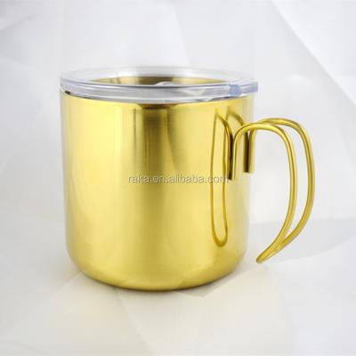 China Sustainable Stainless Steel Gold Coffee Mug With Wire Hook Handle for sale