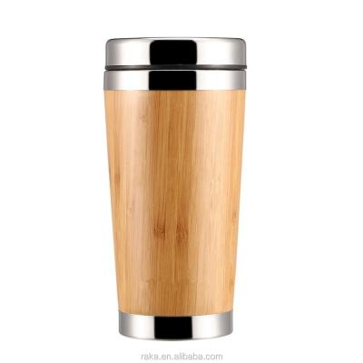 China 15oz/450ml Double Wall Stainless Steel Sustainable Bamboo Coffee Mug With Lid for sale