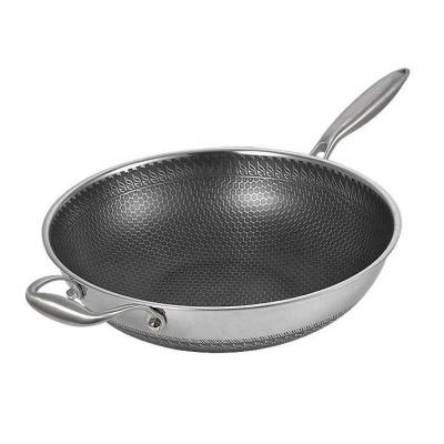 China 32cm Sustainable Honeycomb Stainless Steel Nonstick Wok Pan, Metal Utensil Safe, Scratch Resistant for sale