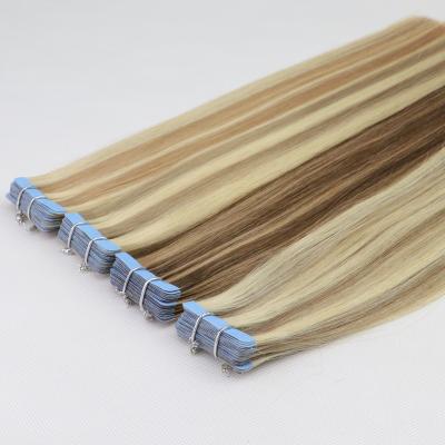 China Long Ombre Balayage Russian Remy Wavy Invisible Silky Straight Blue Blonde Big Natural Wave Hair Tape In Extensions for sale