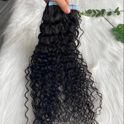 China 40pcs Real Remy Hair 40pcs Real Hair Double Sided Tape In Hair Extensions Water Wave Black Invisible Curly Tape In Hair Extensions for sale