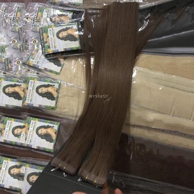 China Double Skin Tape Hair Extensions 100% Silky Straight Remy Hair Extensions Top Cuticle Aligned Silky Tape Hair Weft Extensions for sale