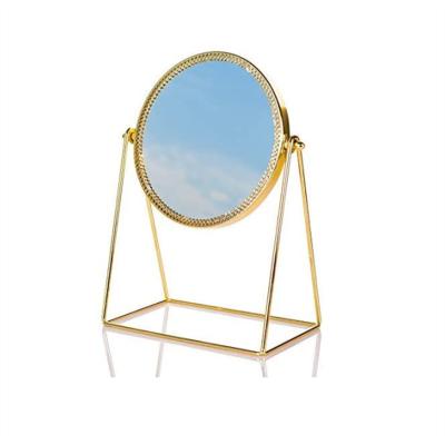 China Lighted Round Beauty Mirror Retro Makeup Vanity Mirror Metal Gold Decorative Cosmetic Mirror for sale