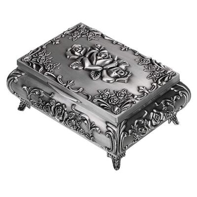 China Vintage Metal Small Trinket Box Trinket Jewelry Storage Box For Rings Earrings Necklace for sale