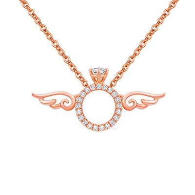 China Fashion Women's Simple Clavicle Chain Pendant BB Ring Necklace 18K Rose Gold Plated Angel Wing CLASSIC Magic BB Ring for sale