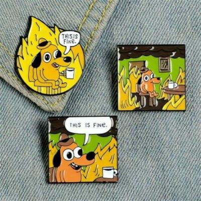 China Custom China Badge IT'S FINE Enamel Pins Cartoon Dog Brooches Lapel Pin XRL Badge Jewelry for sale