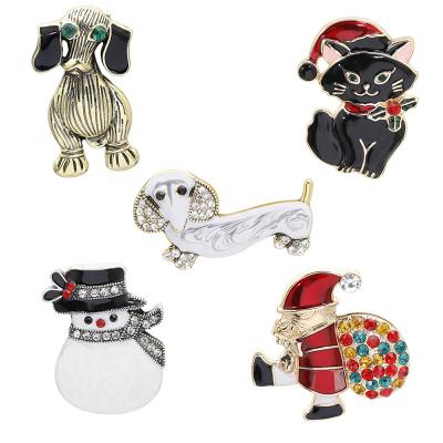 China Europe Christmas Series Brooch Cartoon Mister Santa Claus Snowman Cat Dog Cowboy 3d Badge Animal Badge for sale