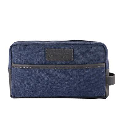 China Normcore/Minimalist Custom Unisex Blue Waterproof Toiletry Canvas Cotton Cosmetic Bag for sale