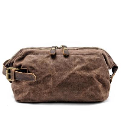 China Normcore Men's Gray Wax Canvas Leather Travel Toiletry Bag/Minimalist Fashion Set Cosmetic Pouch Bag Wholesale for sale