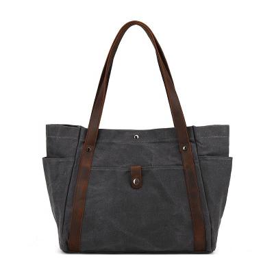 China High Quality Water Resistant Cotton Canvas Tote Bag Shoulder Bags For Women With Leather Handle for sale