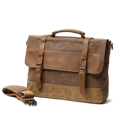 China Vintage Style Canvas Messenger Bag Waterproof Fashion Waxed Laptop Shoulder Bag With Leather Flap for sale