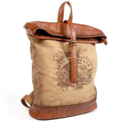 China Retro Water Resistant Washed Canvas Rucksack Backpack With PU Leather Trim for sale