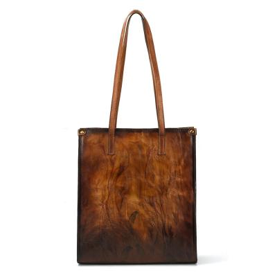 China Other Top Selling Vintage Hand Painted Women Vegan Leather Tote Bag Leather Handbag for sale