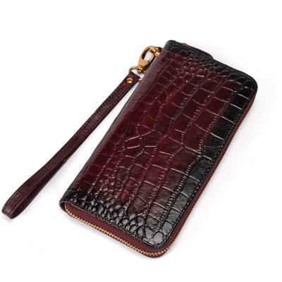 China 2022 RFID Fashion Vintage Top Grade Crocodile Evening Clutch Leather Wallet For Women for sale