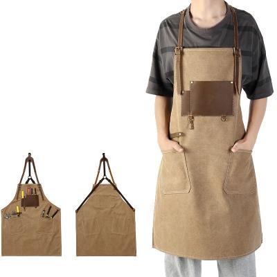 China Custom Functional Waterproof Waxed Leather Tidying/Storage Canvas Tool Apron With Pockets for sale