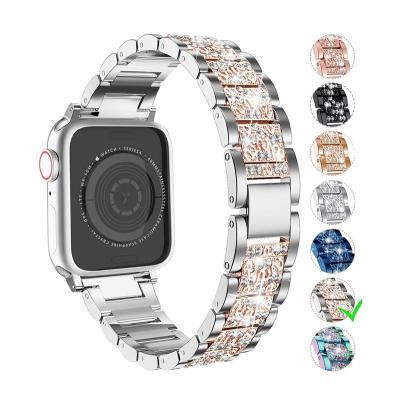 China Stylish Stainless Steel Watch Band For Apple Watch 4 Glitter Diamond Stainless Steel Metal Watch Bands For Girl Women Watch Strap for sale