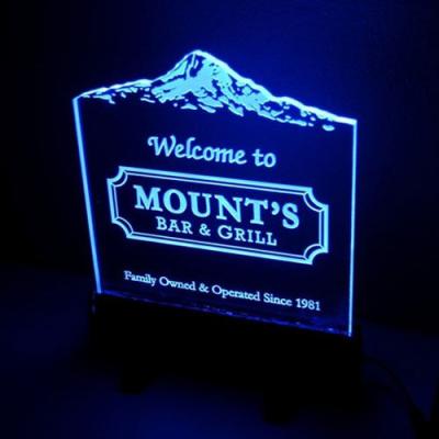 China Customized Battery Operated Logo LED Edge Lit Table Acrylic Engraved Signs for sale