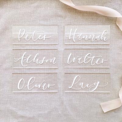 China Rectangular Acrylic Place Cards Tags DIY Wedding Decoration Laser Cut Simple Guest Names Modern Plexi Place Calligraphy Glass HWA10004 for sale