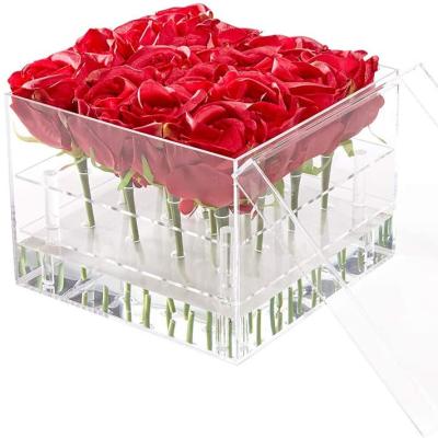 China 16 Holes Flower Box Acrylic Rose Pots Stand Decorative Square Vase For Valentine's Day Mother's Day HWA10020 for sale