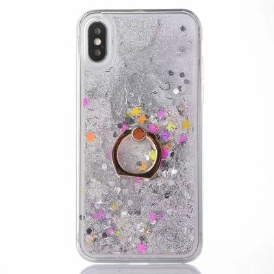 China Dynamic Liquid Quicksand Rose Gold Foil Protective Fashion Phone Case For Xiaomi With Finger Ring Shockproof Glitter Protective Back Cover for sale