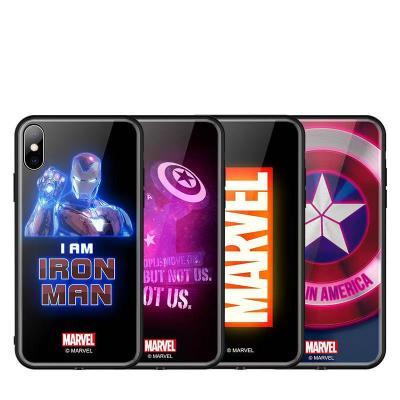 China Phone Case For iPhone Marvel Hero Design Super Cool Luminous Glass Phone Case Protective Scratch Make Flash Shockproof Good Quality Light For iPhone Resistant for sale