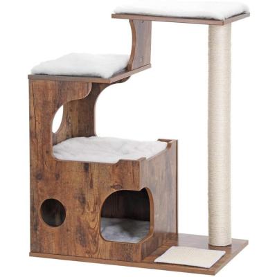 China Sustainable Luxury Wood Cat Tree Scratching Tower OEM Condo Scratching Post for sale