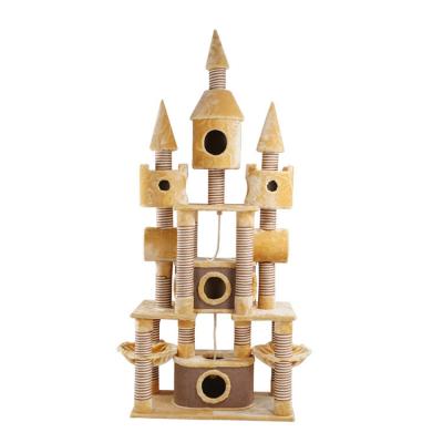 China Sustainable Pet Cat Tower Bucket Furniture Wooden Customized House Toys Plush Image Color Feature Eco for sale