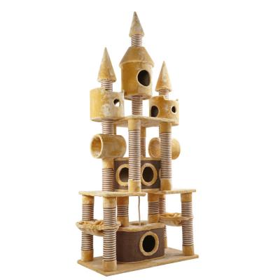 China Sustainable Wholesale Sisal Castle Modern Climbing Housing Wooden Furniture Cat Tower for sale